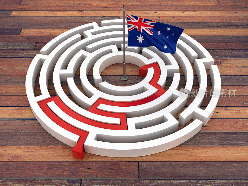 澳大利亚国旗在迷宫- 3D渲染